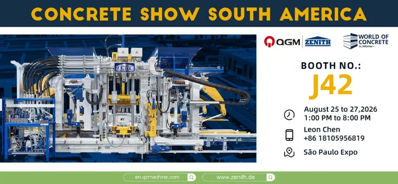 Tá Quangong Machinery le taispeáint ag an Seó Coincréite i São Paulo, an Bhrasaíl - bí linn don mhórimeacht tionscail seo i Meiriceá Theas.